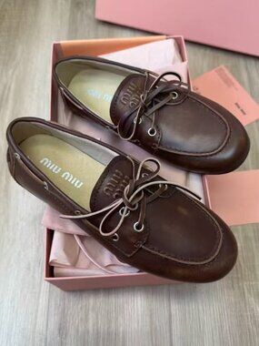 Miu Miu Vintage Brown Leather Boat Shoes